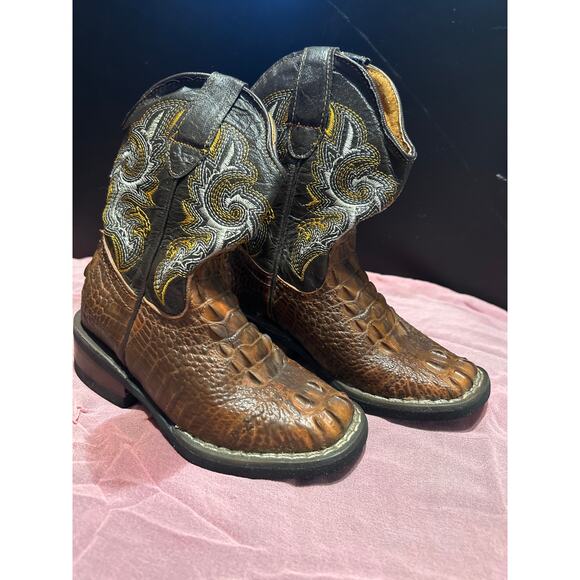 Kids Coyote Western Cowboy Gator Boots Brown Mexico, Sz 16 (USA 9) - Picture 2 of 9